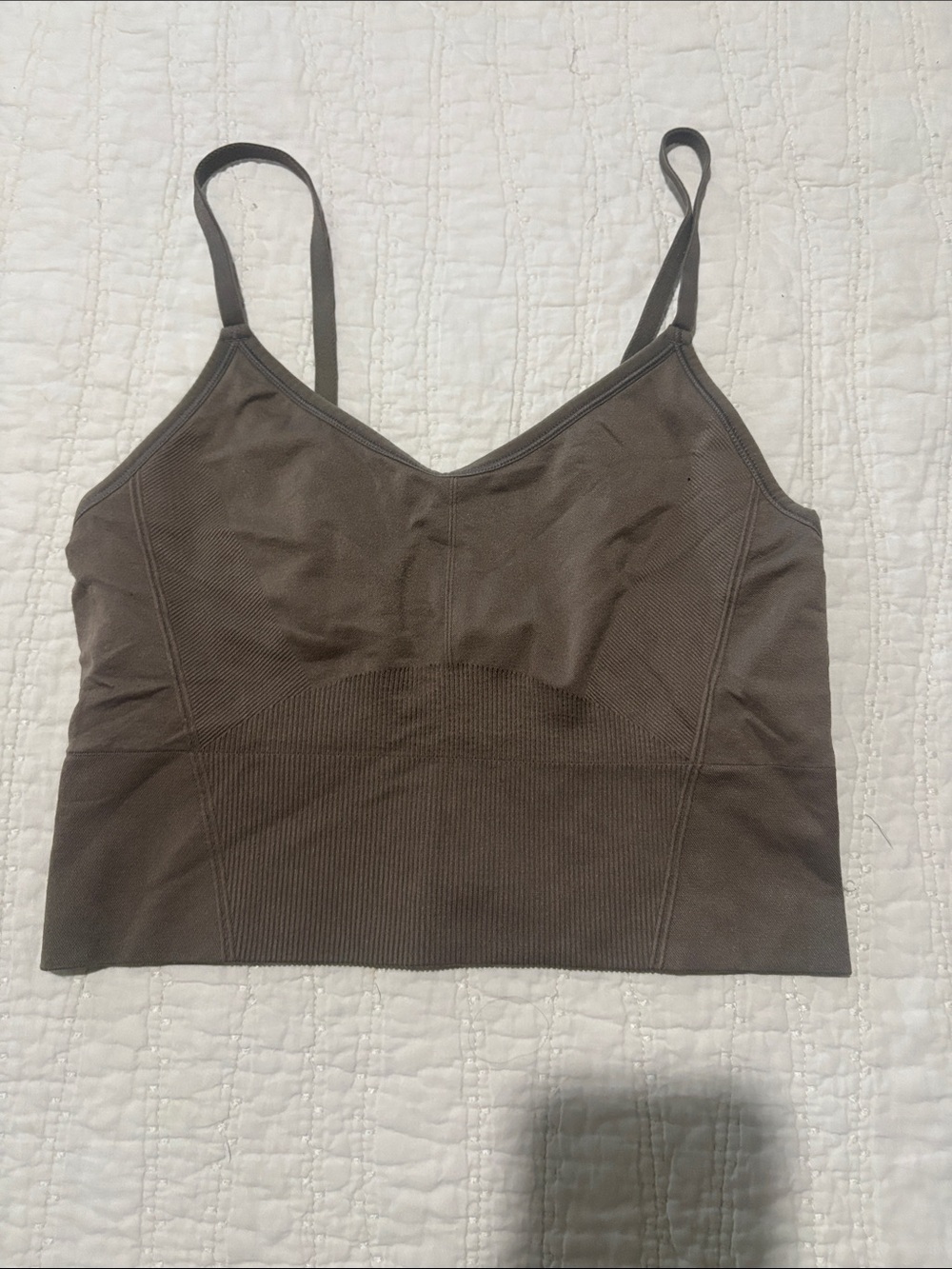 Seamless Ribbed Crop Cami Sports Bra in Taupe Brown
